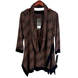 NEW NWT IC by Connie K Medium Brown Black Wearable Art to Wear Blouse Shirt Top